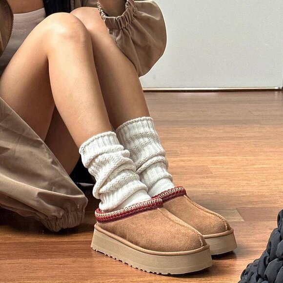 Women's Platform Mini Boots Slippers for Women Indoor Slippers Slip on Fur Fleec - Picture 6 of 6